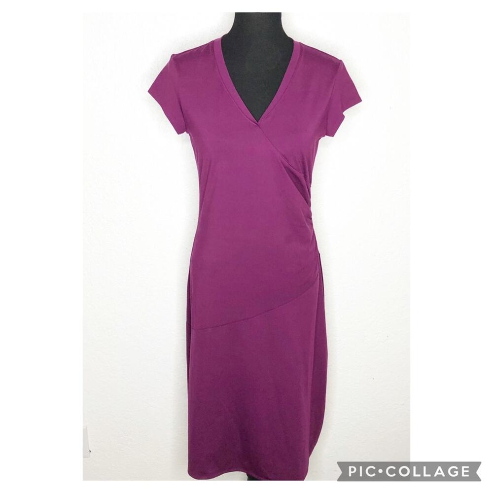 Athleta dark magenta pink purple v neck midi dress size Small Tall ST